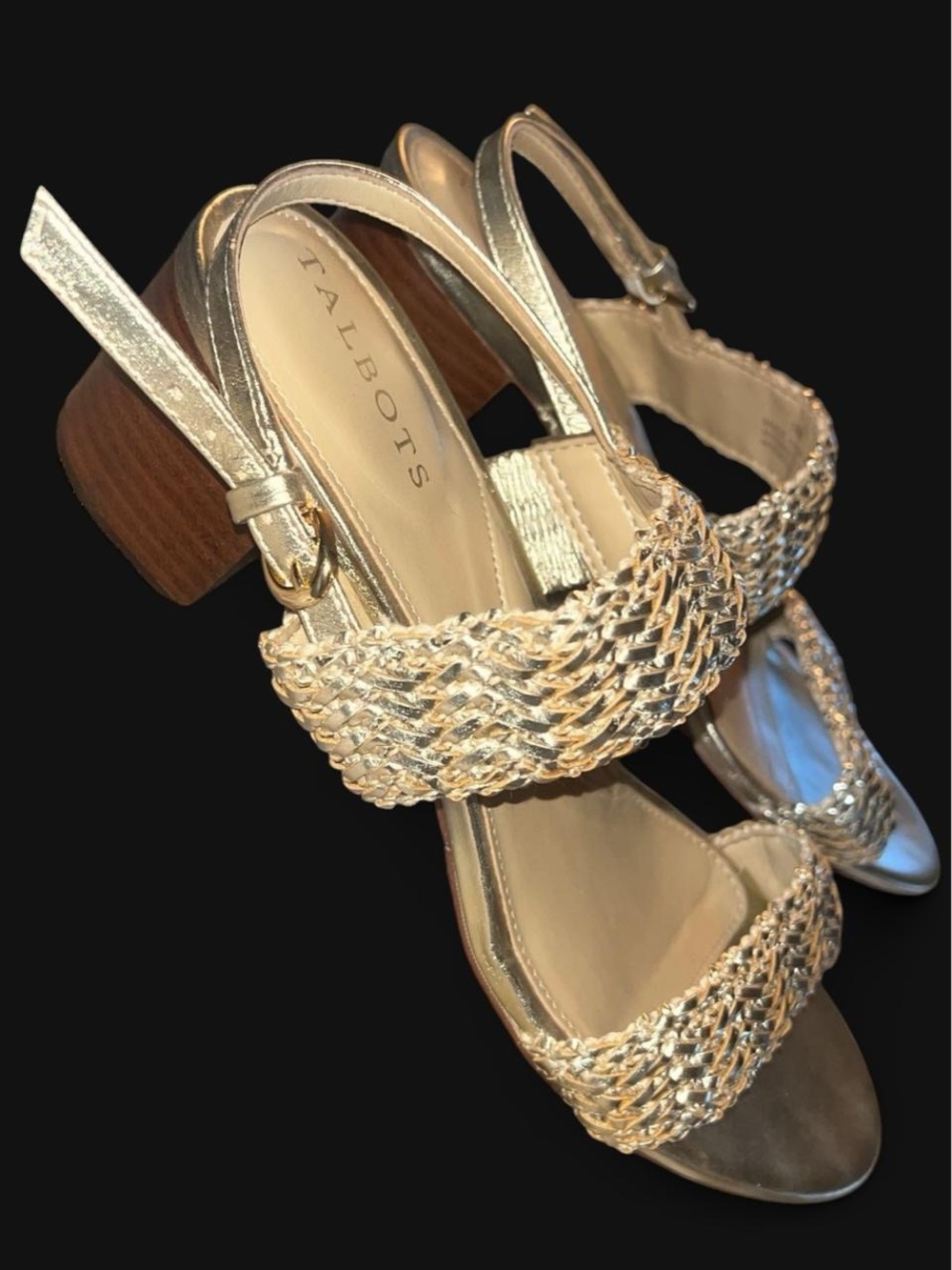 Talbots Metallic Gold Woven Strap Sandals - Women's